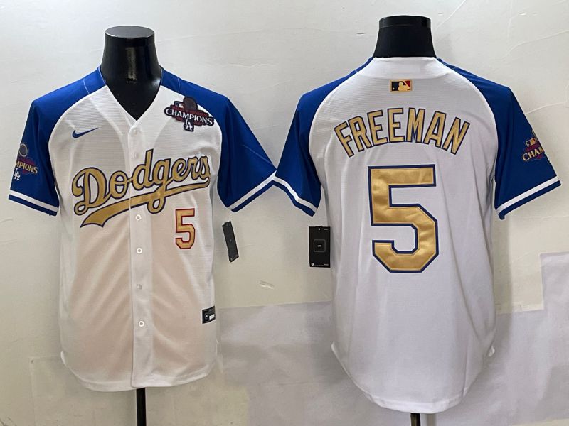 Men Los Angeles Dodgers #5 Freeman White Blue Gold Game 2025 Nike MLB Jersey style 2->los angeles dodgers->MLB Jersey